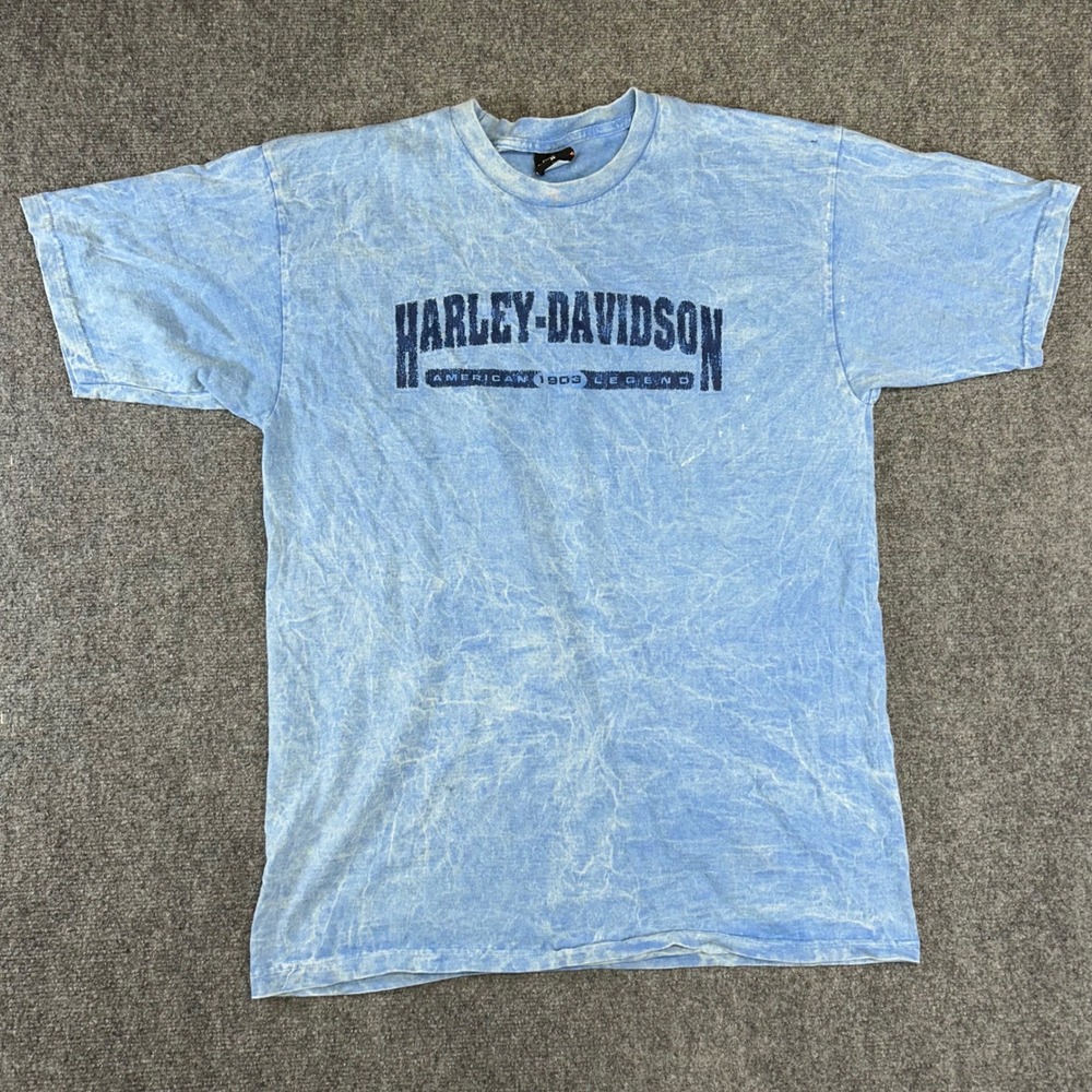 Harley-Davidson Las Vegas T-Shirt Mens XL Blue Acid Wash Flame Graphic Tee